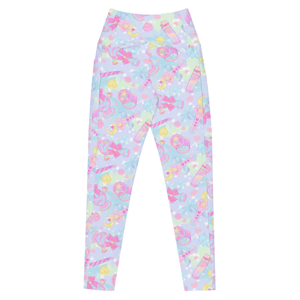 Discover the comfort and style of Premium Indica Magica Leggings, featuring a vibrant, whimsical design and pockets.