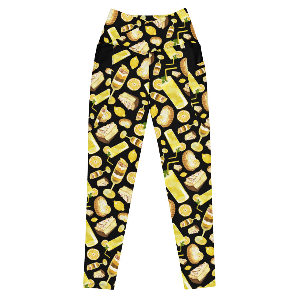 Bright and stylish Premium Lemon Leggings with a high-waisted cut and pockets, perfect for summer workouts or casual outings.