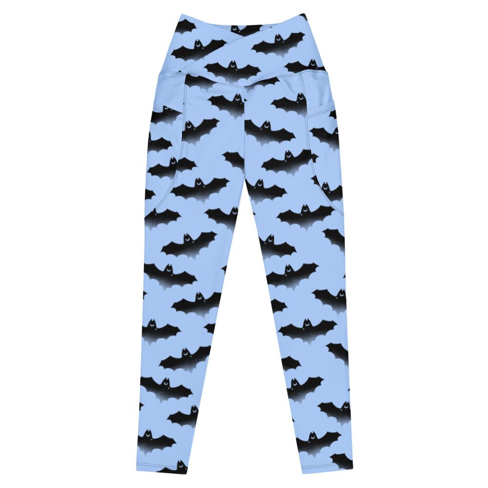 High-waisted Premium Lilith Leggings with bat print and pockets, perfect for stylish workouts and comfort.