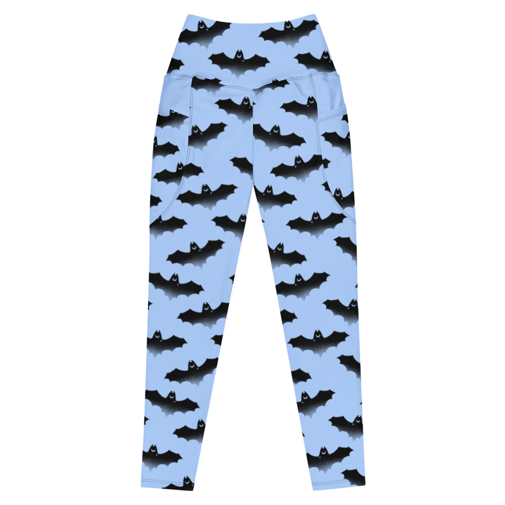 Stylish Premium Lilith Leggings with bat print, high-waisted cut, and practical side pockets for ultimate comfort.