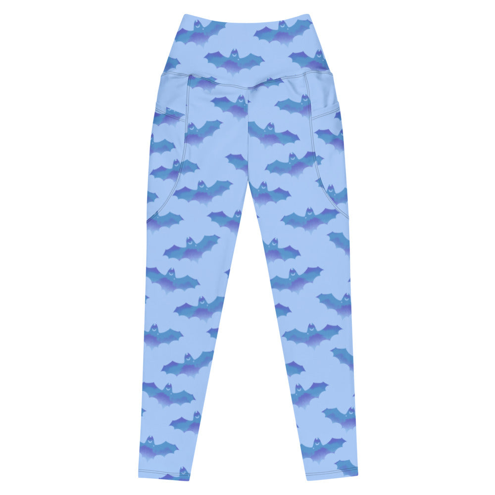 Stylish Premium Lilith Leggings with a bat print, high-waisted cut, and pockets for ultimate comfort during workouts.