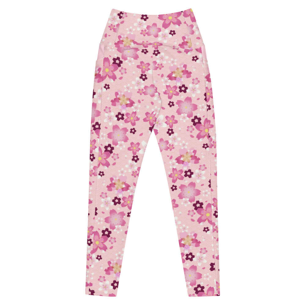 Stylish Premium Sakura Leggings in pink floral print, perfect for spring workouts and casual outings.