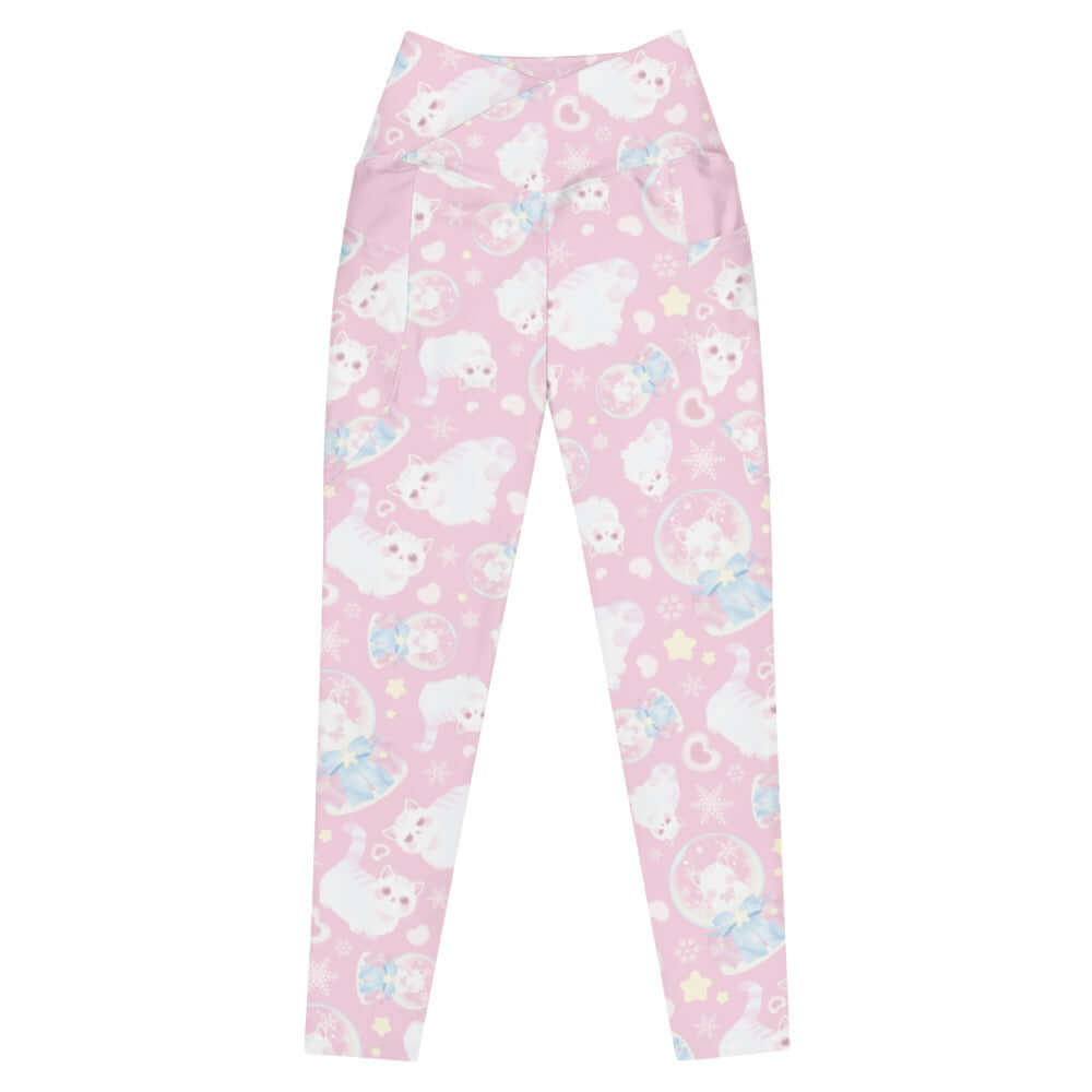 Stylish Premium Snow Kitten Leggings in pink with playful kitten design, perfect for lounging or workouts.