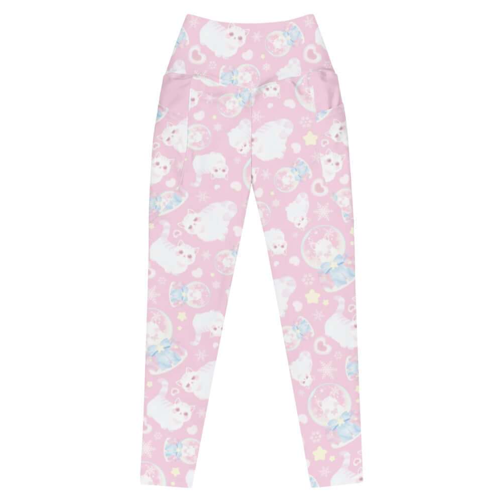 Premium Snow Kitten Leggings showcase a cute design with fluffy kittens, perfect for workouts or lounging.