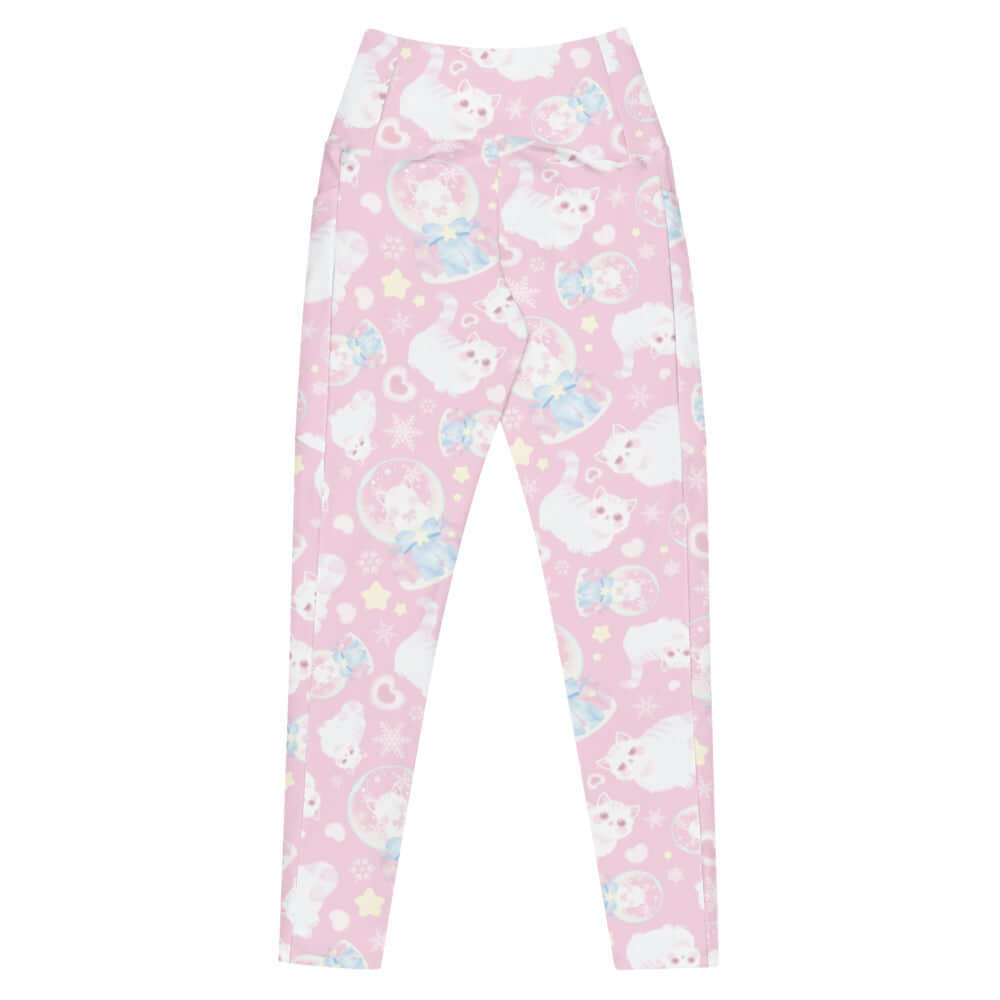 Premium Snow Kitten Leggings showcase a cute design with fluffy kittens, perfect for lounging or workouts.