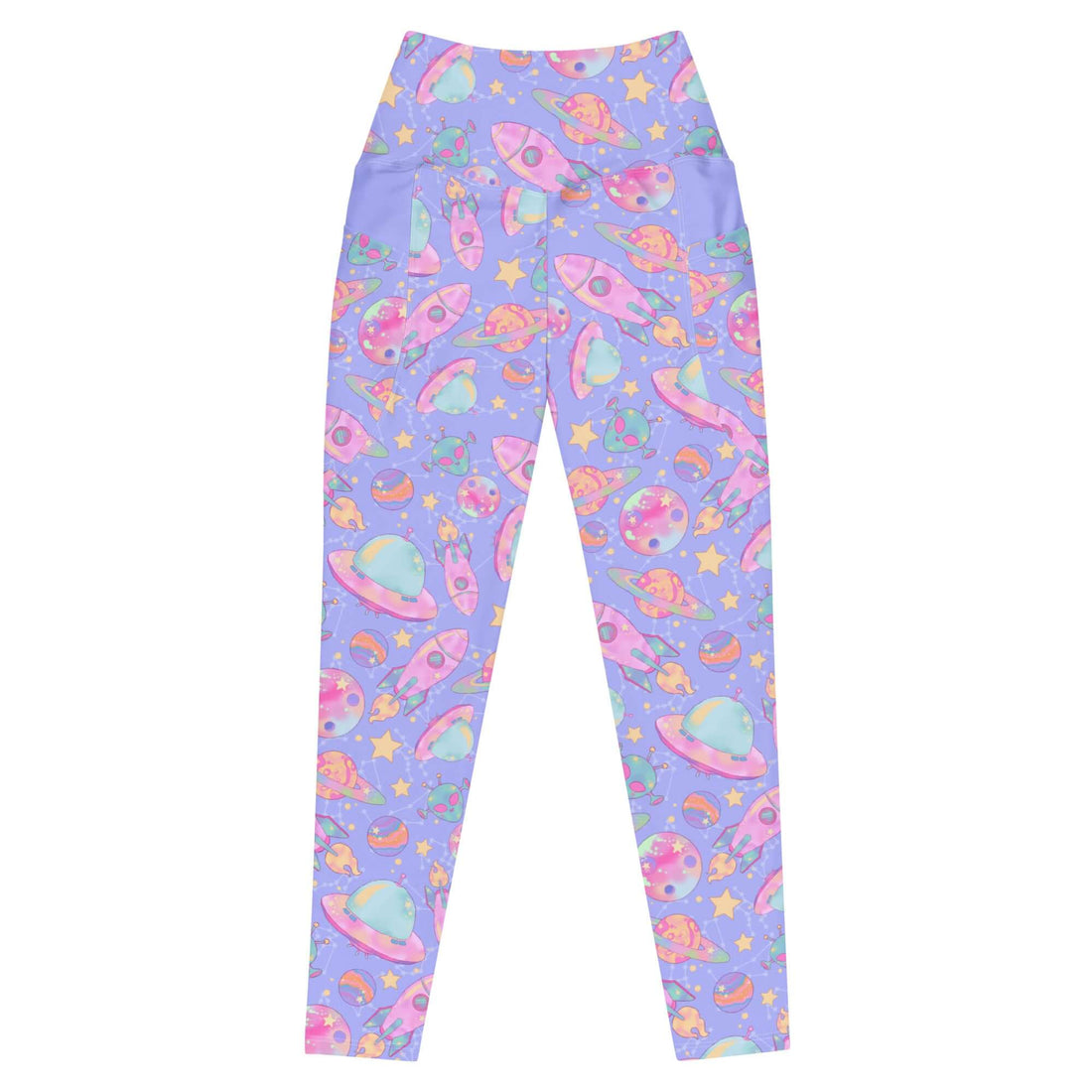 Stylish Premium Space Leggings with a high-waisted cut and vibrant space-themed design, perfect for any occasion.