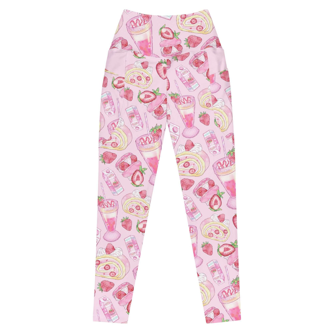 Stylish Premium Strawberry Leggings with a fun print, high-waisted cut, and handy side pockets for comfort.