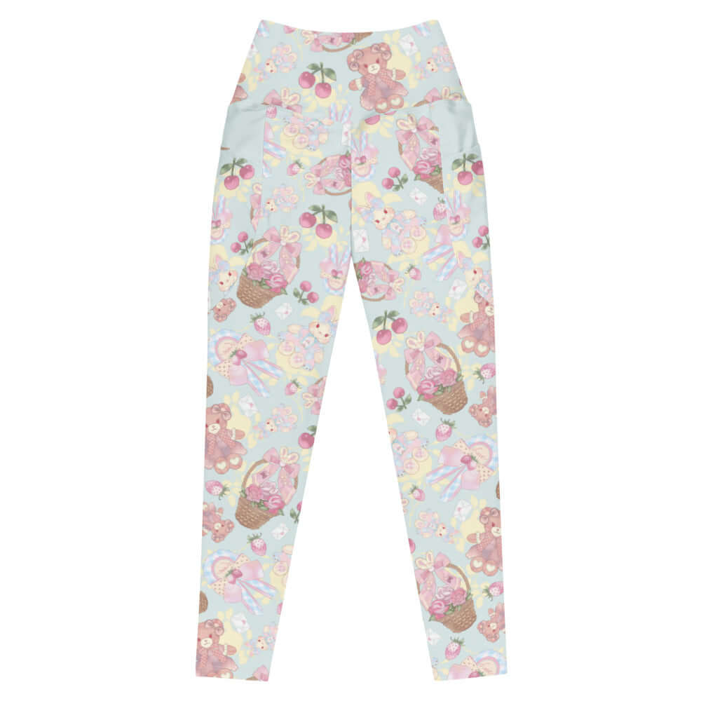 Premium Sweet Teddy Leggings in a cute pastel print with high waist and practical side pockets for comfort and style.