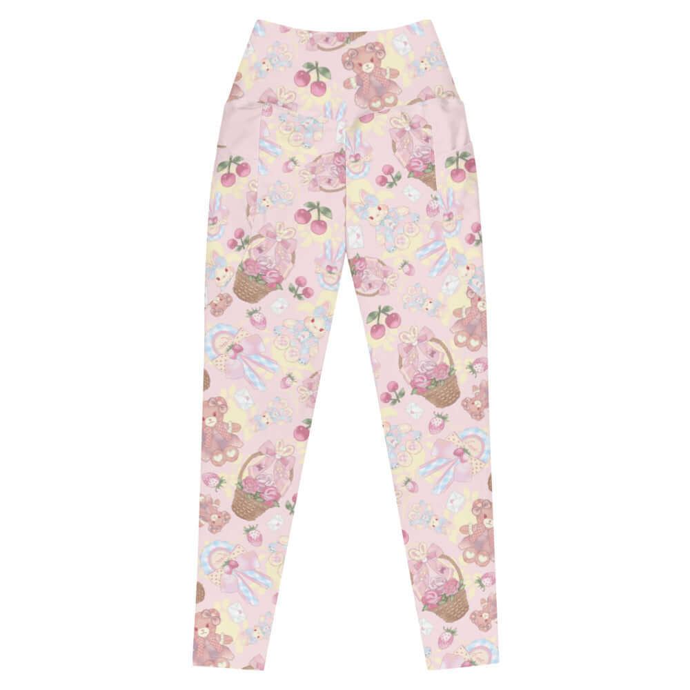 Stylish Premium Sweet Teddy Leggings in a cute print, featuring high-waisted cut and practical side pockets.