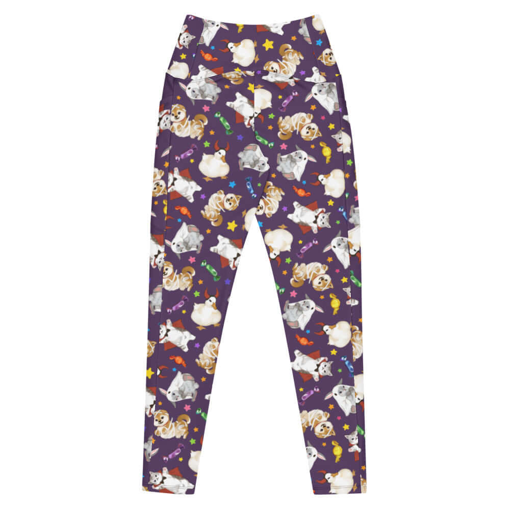 Adorable Premium Trick or Treaters Leggings with a fun pet print, perfect for Halloween festivities.