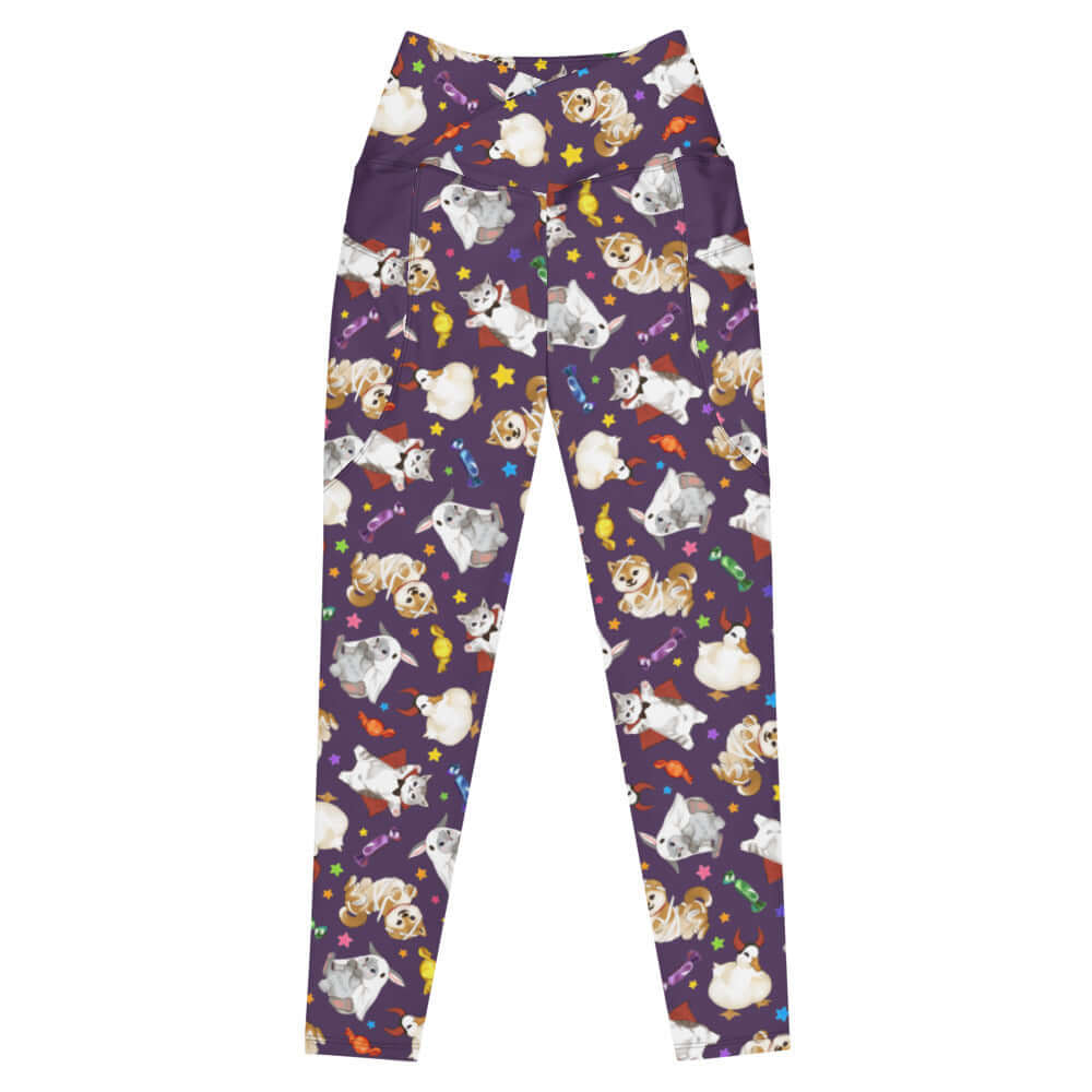Premium Trick or Treaters Leggings feature adorable pets in Halloween costumes for festive fun and comfort.