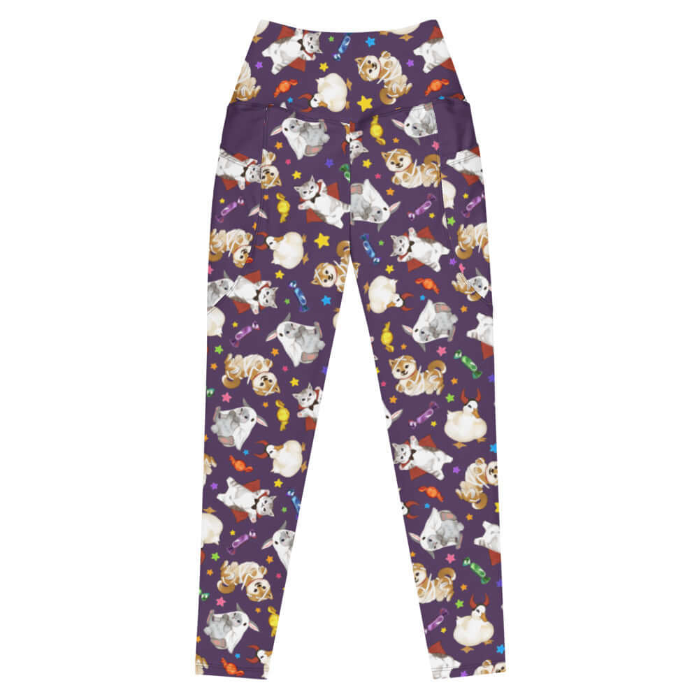 Premium Trick or Treaters Leggings feature a fun pet print, perfect for Halloween adventures and cozy comfort.