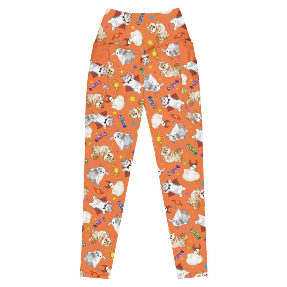 Bright and fun Premium Trick or Treaters Leggings, perfect for Halloween adventures with your furry friends!