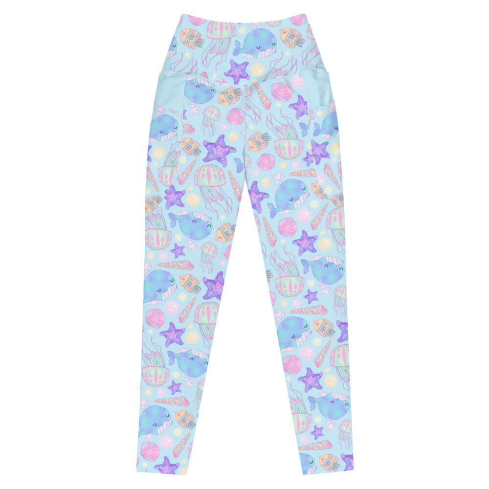 Premium Under the Sea Leggings feature a fun aquatic print, high-waisted design, and practical side pockets for comfort.