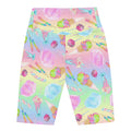 High-waisted Rainbow Candy Biker Shorts with a fun pastel design, perfect for summer activities and lounging.
