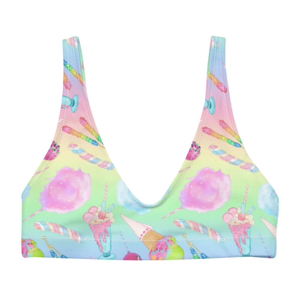 Bright and playful, the Rainbow Candy Padded Bikini Top adds fun to your summer beach outings and festival adventures.