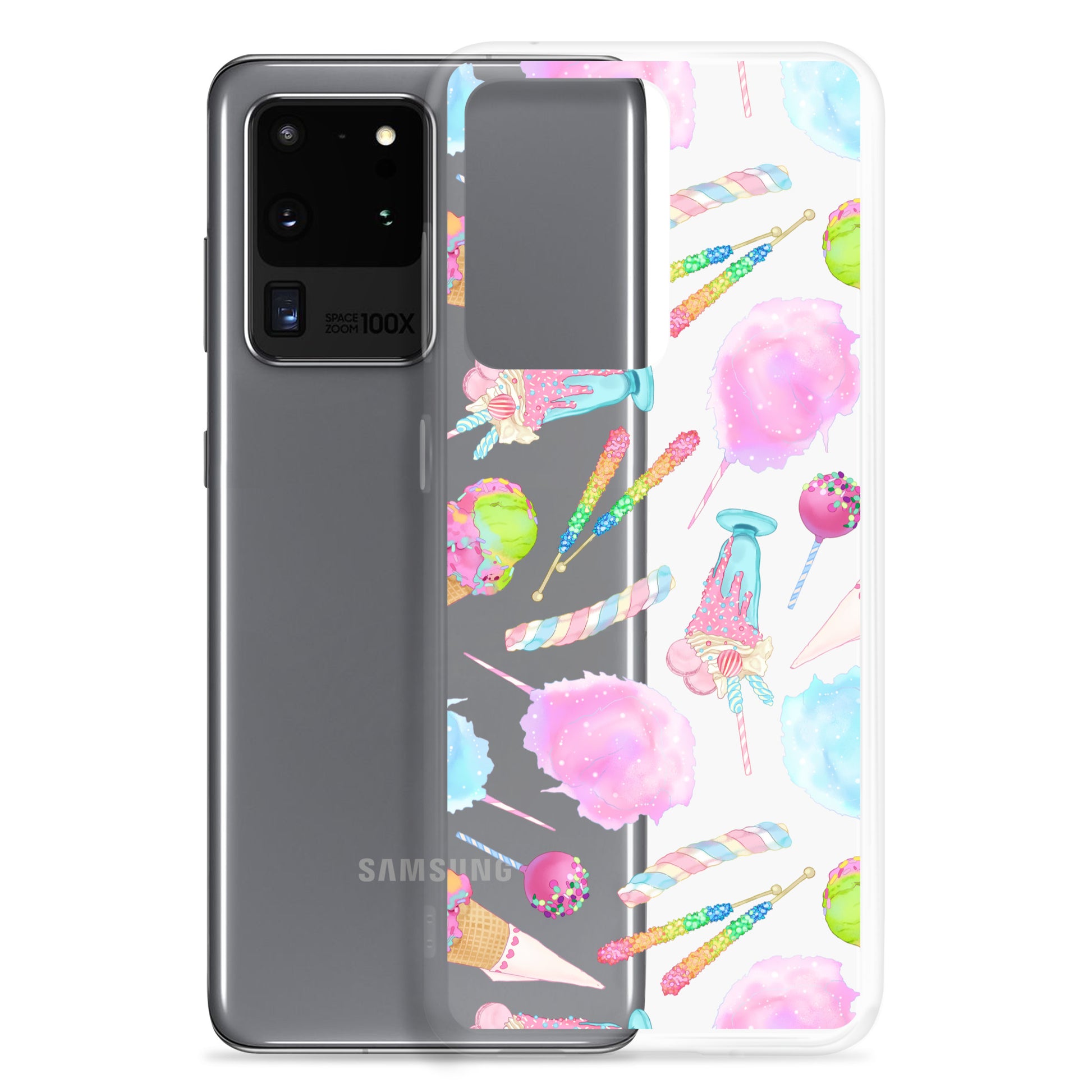 Rainbow Candy Samsung® Clear Case with colorful sweets design, perfect for summer and protecting your phone stylishly.