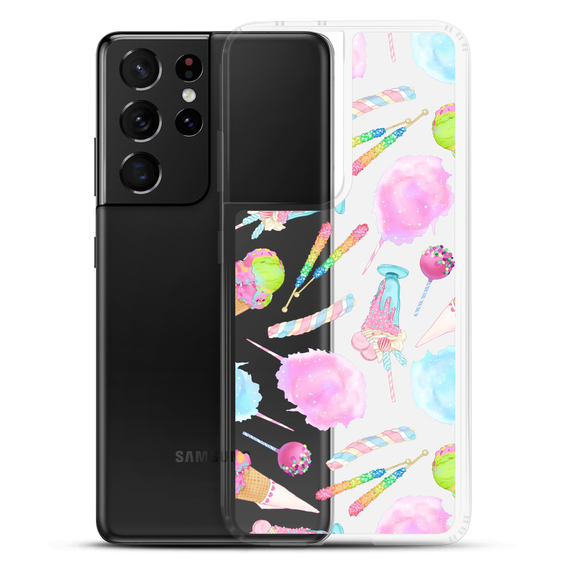 Colorful Rainbow Candy Samsung® Clear Case features a sweet design, perfect for summer and protecting your phone.