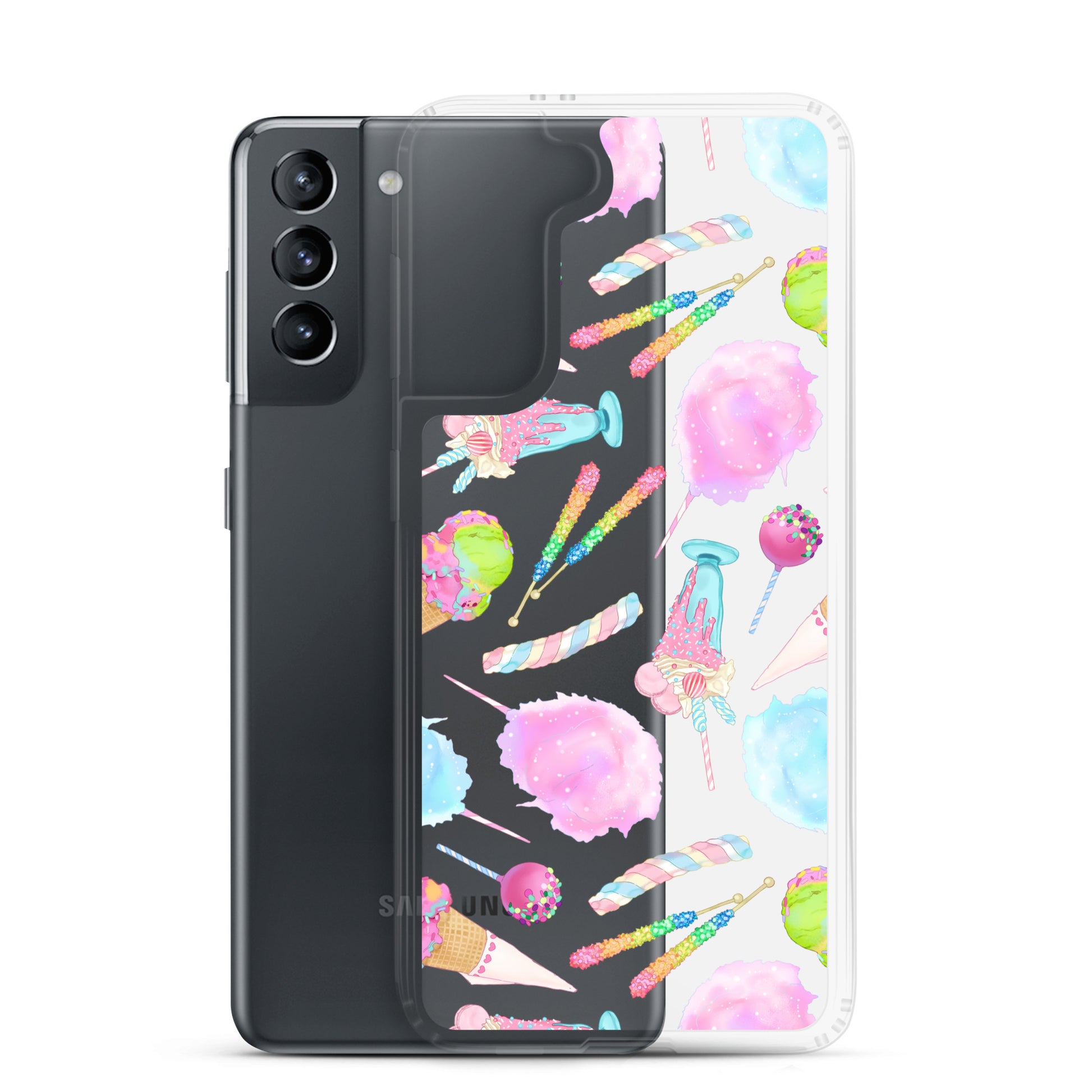 Rainbow Candy Samsung® Clear Case features vibrant pastel designs, perfect for summer and protecting your phone.