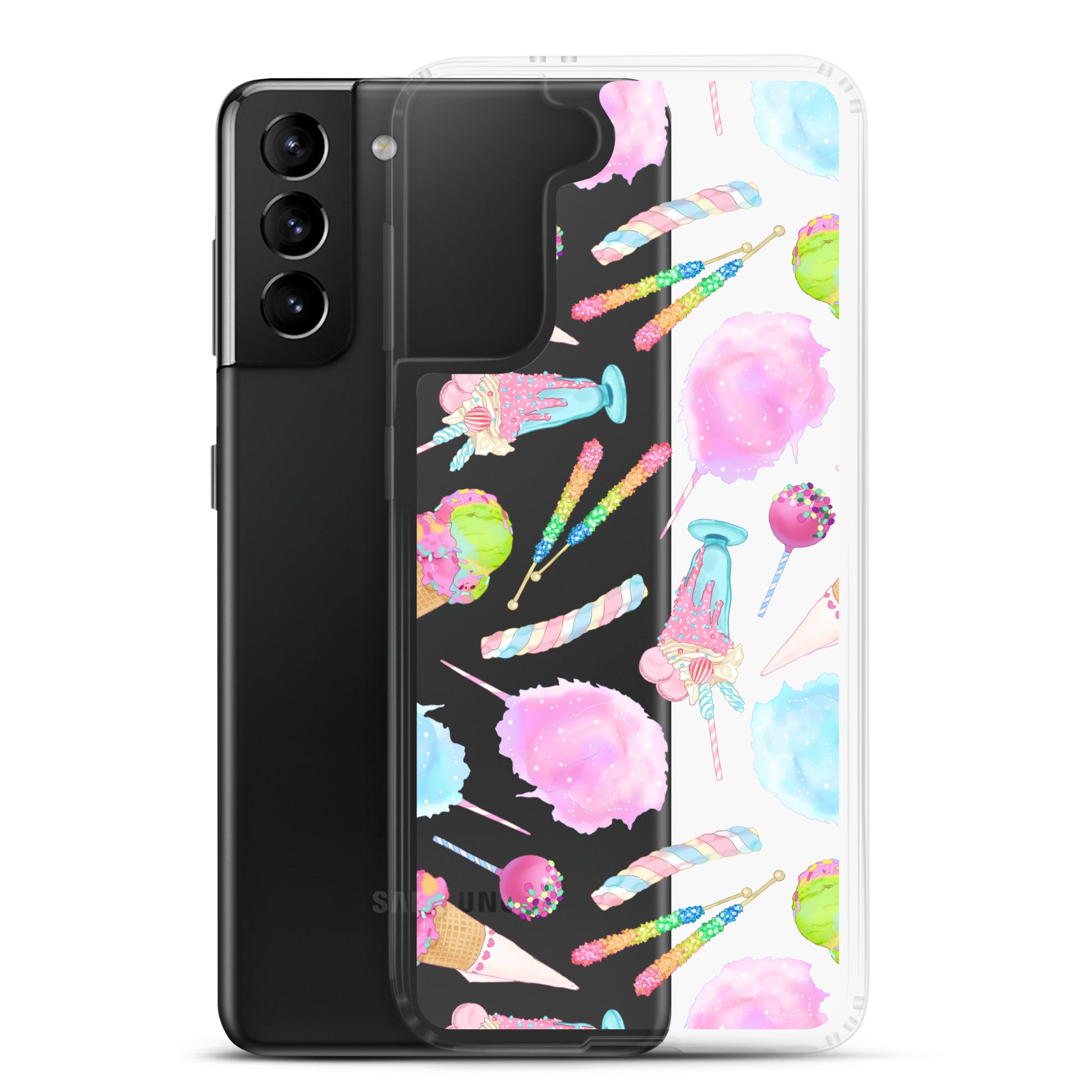 Rainbow Candy Samsung® Clear Case featuring vibrant pastel designs to brighten your day and protect your phone.