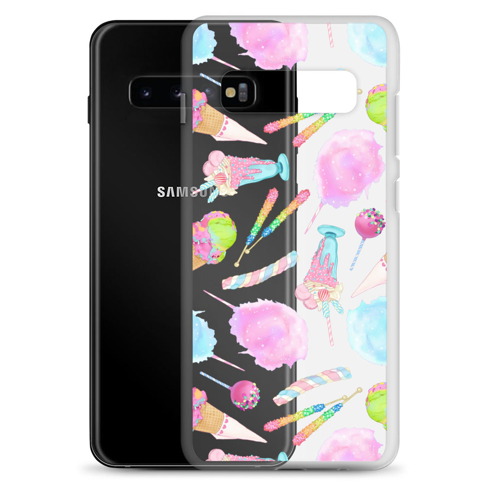 Colorful Rainbow Candy Samsung® Clear Case featuring sweet treats, perfect for summer outfits and phone protection.