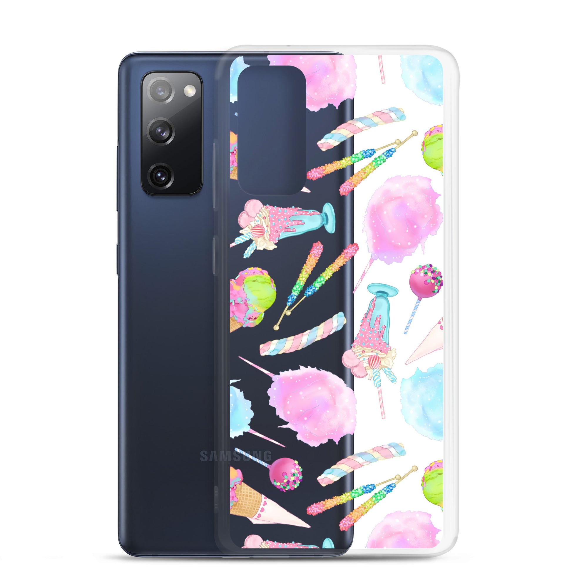 Protect your phone stylishly with the Rainbow Candy Samsung® Clear Case featuring colorful treats and a sleek design.