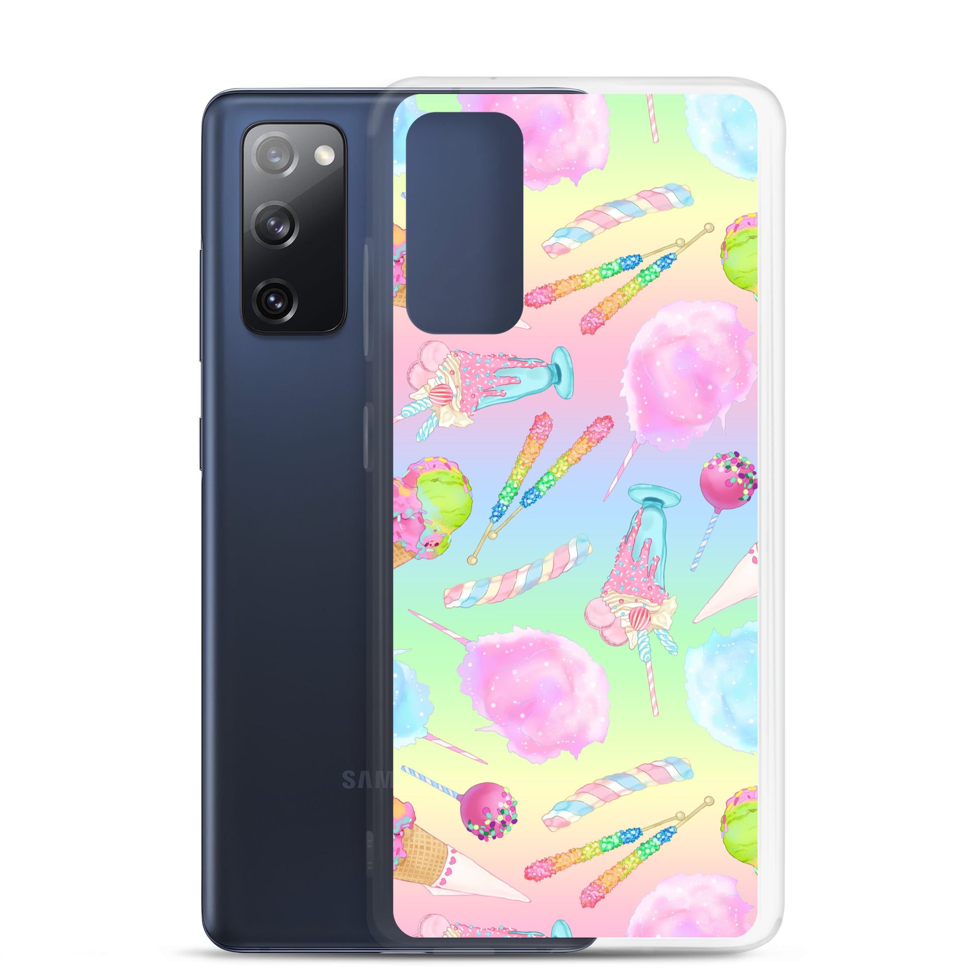 Colorful Rainbow Candy Samsung® Clear Case with fun pastel designs, perfect for summer outfits and phone protection.