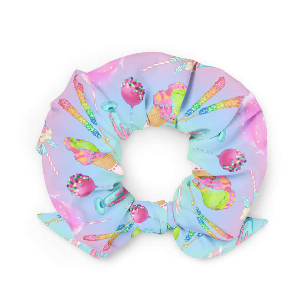 Bright and fun, the Rainbow Candy Scrunchie adds a cheerful touch to summer outfits with its pastel colors and smooth fabric.