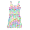 Colorful Rainbow Candy Skater Dress with a flared skirt, perfect for summer outings and festivals.