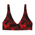 Elevate your beach style with the Butterfly Padded Bikini Top, featuring a bold red butterfly design on black.