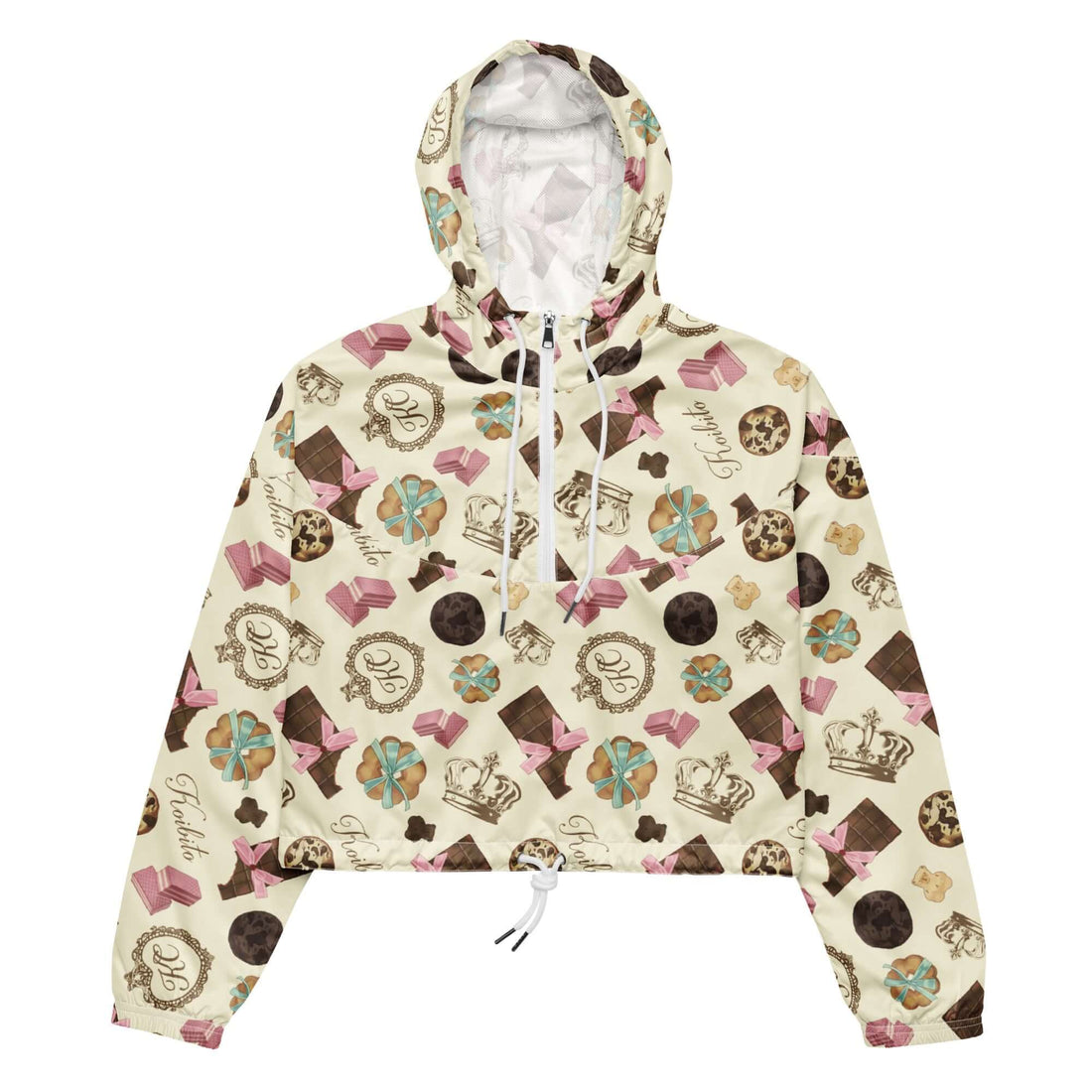 Stylish Royal Cookie cropped windbreaker with a fun design, perfect for outdoor adventures and rainy days.