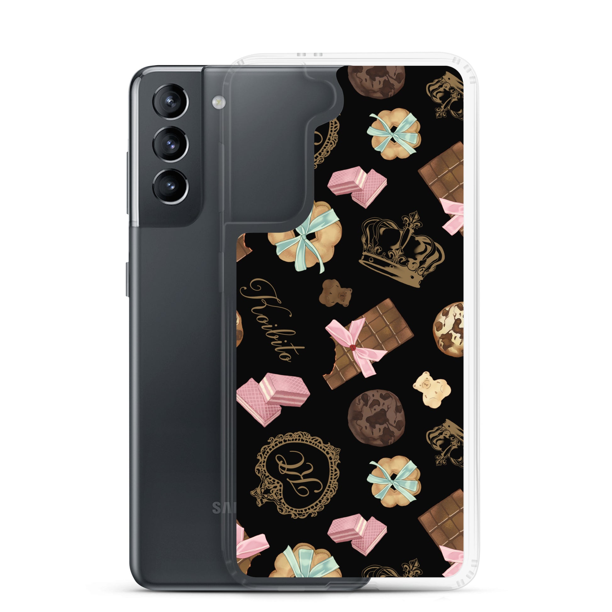 Sleek Royal Cookie Samsung® Clear Case protects your phone with a fun chocolate and cookie design, perfect for any sweet lover.