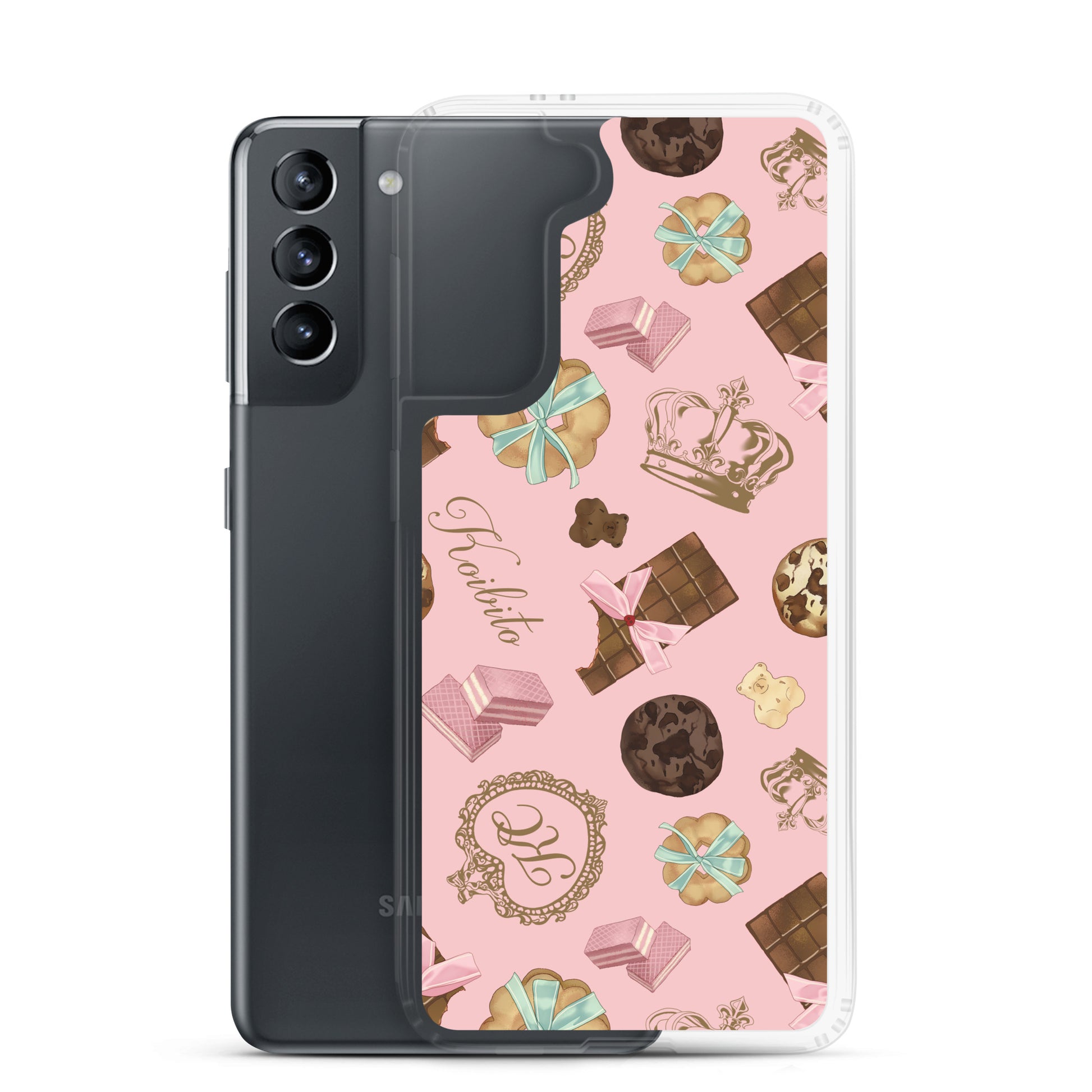 Royal Cookie Samsung® Clear Case featuring a delightful cookie and chocolate design, perfect for Samsung Galaxy S21.