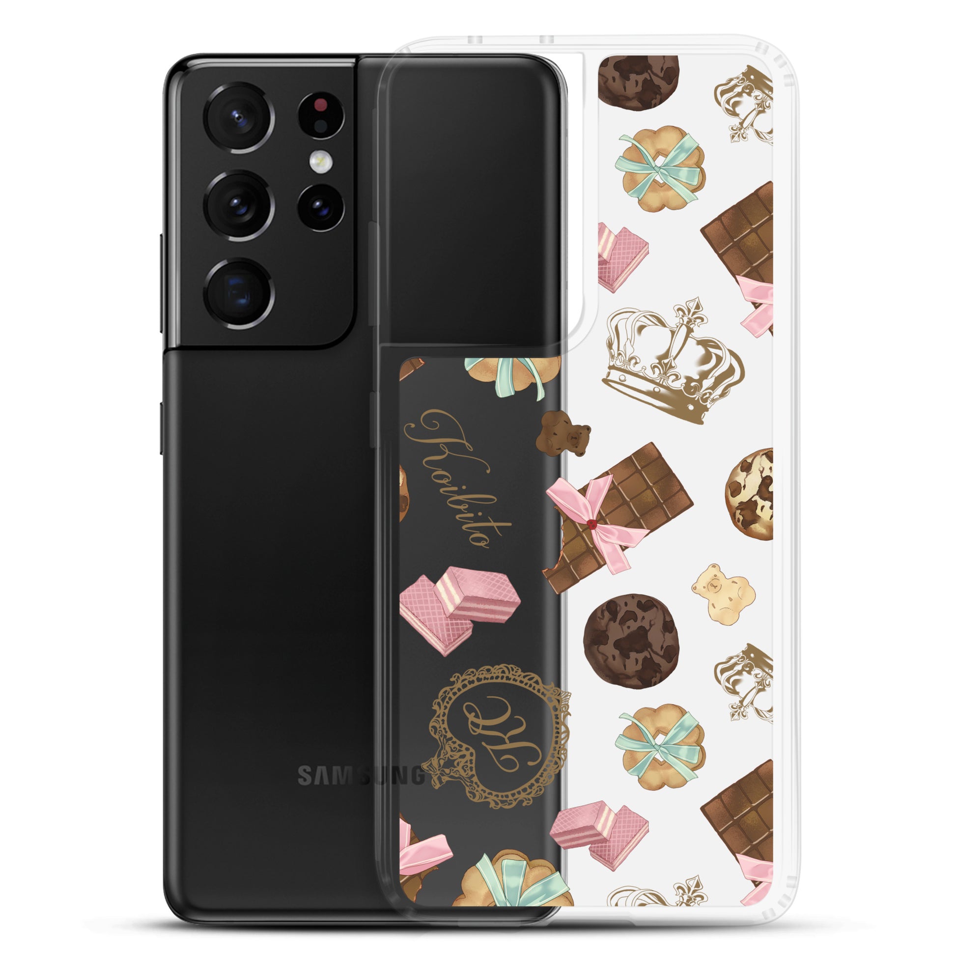 Sleek Royal Cookie Samsung® Clear Case featuring cookies and chocolates, perfect for protecting your phone stylishly.