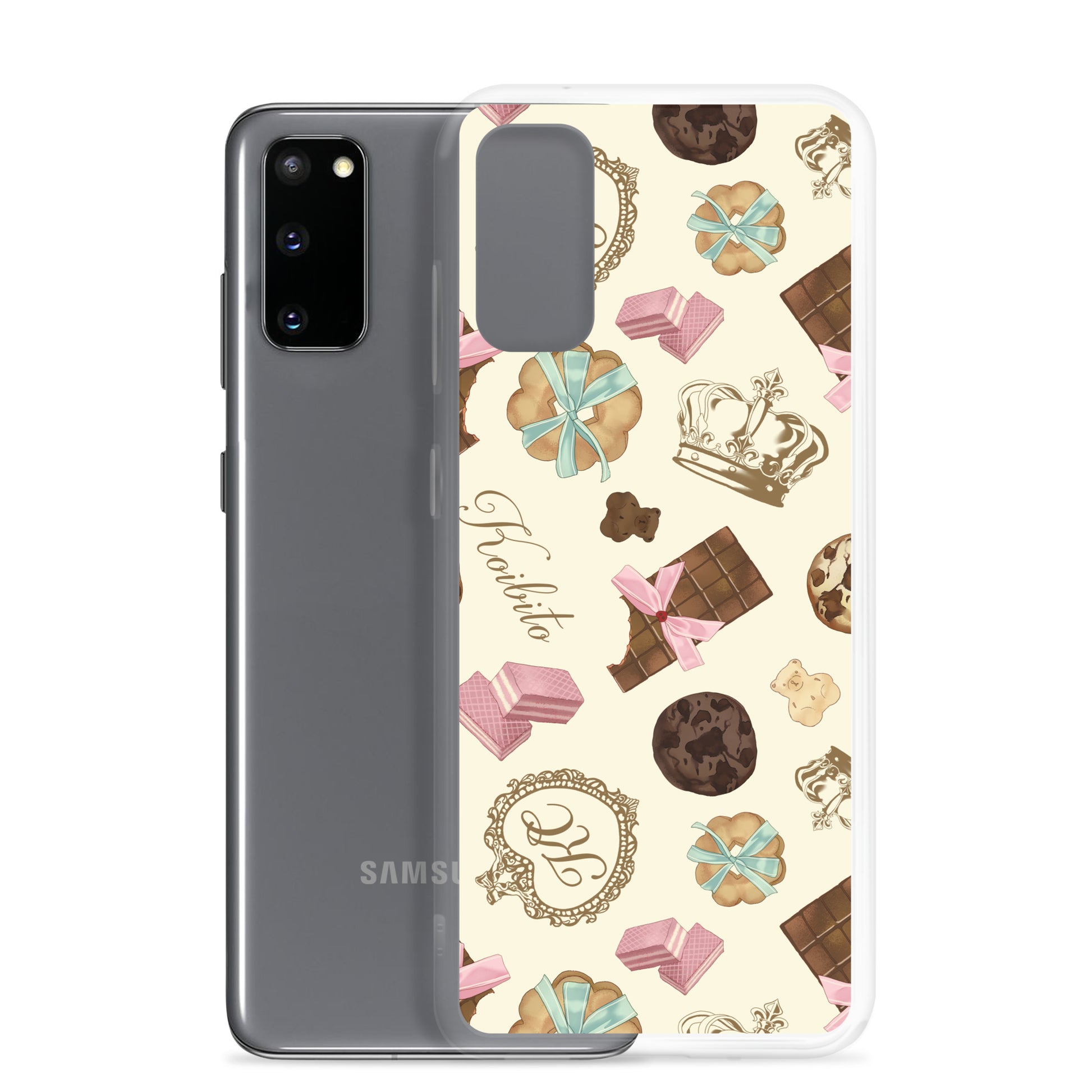 Stylish Royal Cookie Samsung® Clear Case with cookie and chocolate design, perfect for protecting your Galaxy S20.