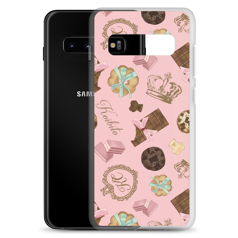 Sleek Royal Cookie Samsung® Clear Case featuring a charming cookie and chocolate design for stylish phone protection.