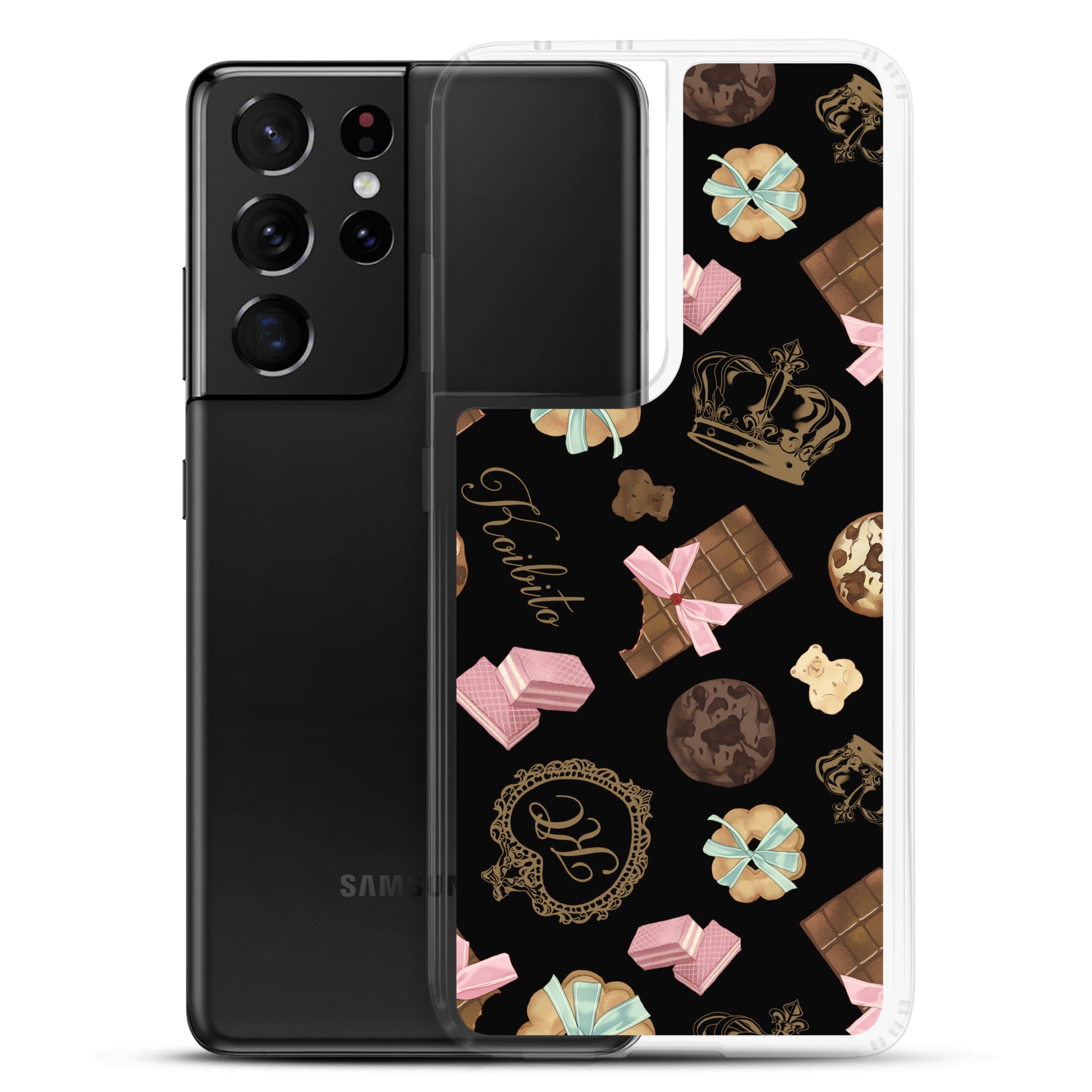 Sleek Royal Cookie Samsung® Clear Case displays a fun chocolate and cookie design, perfect for protecting your phone.
