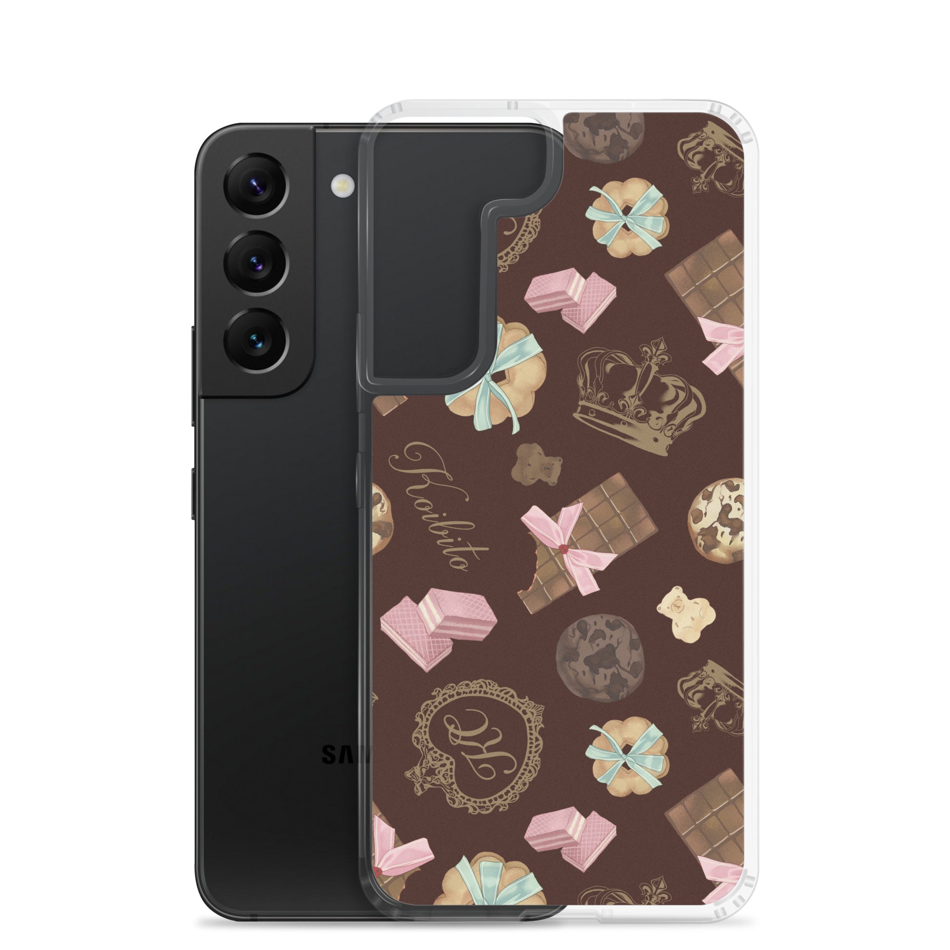 Sleek Royal Cookie Samsung® Clear Case featuring a delightful chocolate and cookie design, perfect for protection.
