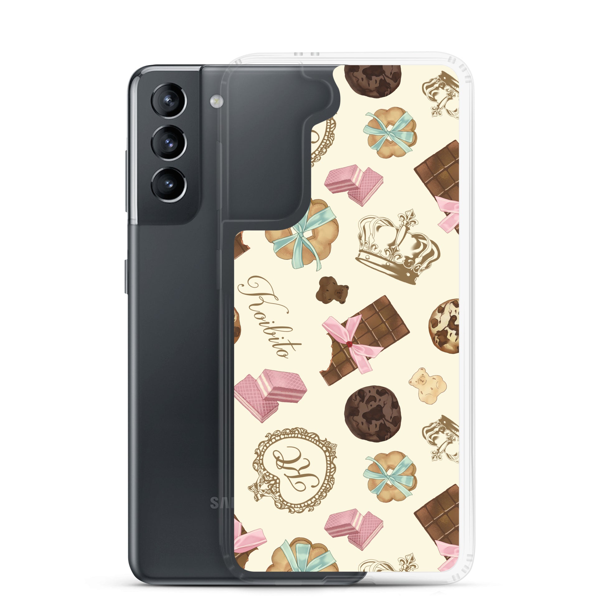 Stylish Royal Cookie Samsung® Clear Case featuring delicious cookie and chocolate designs, perfect for Galaxy S21.