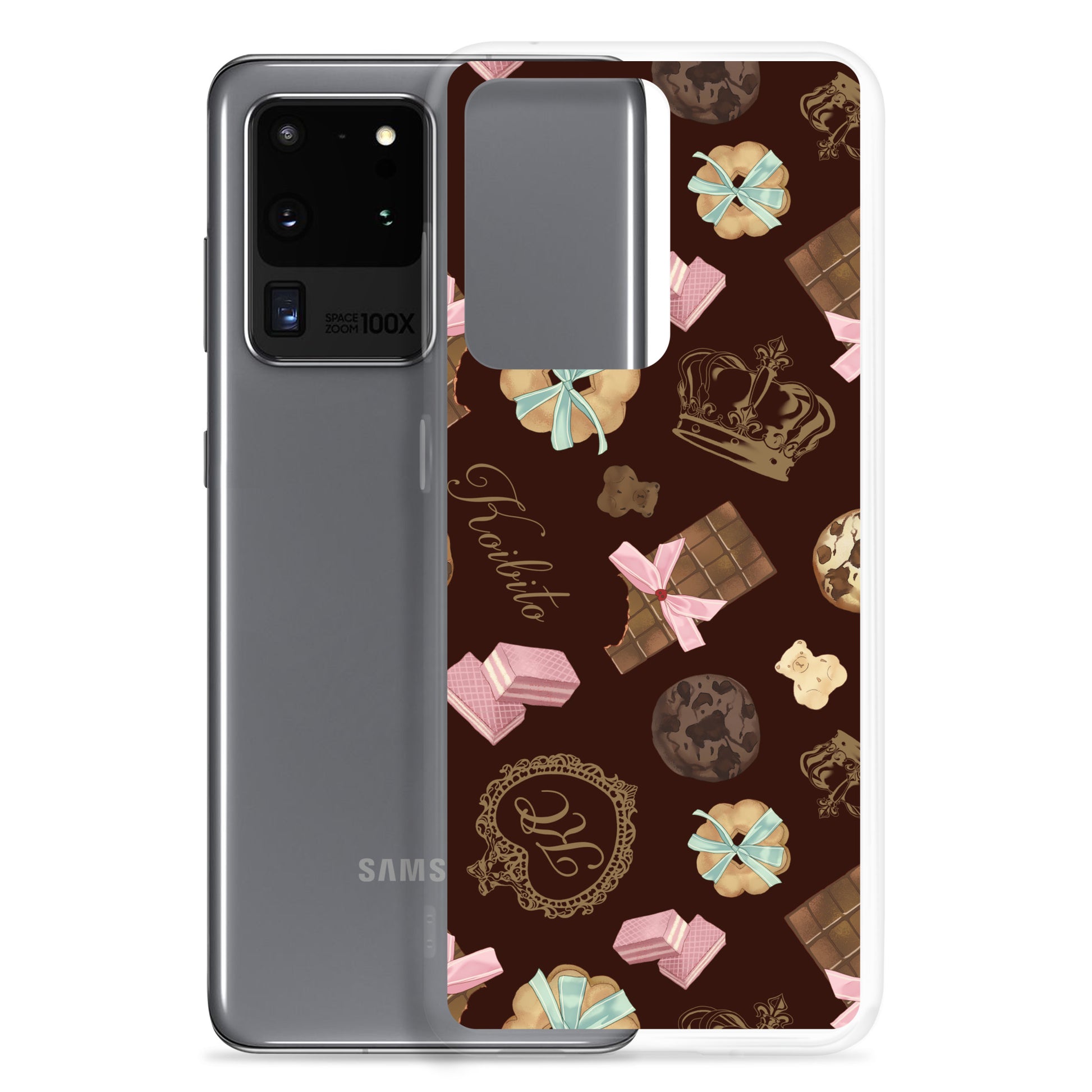 Stylish Royal Cookie Samsung® Clear Case featuring a fun chocolate and cookie design, perfect for protecting your phone.