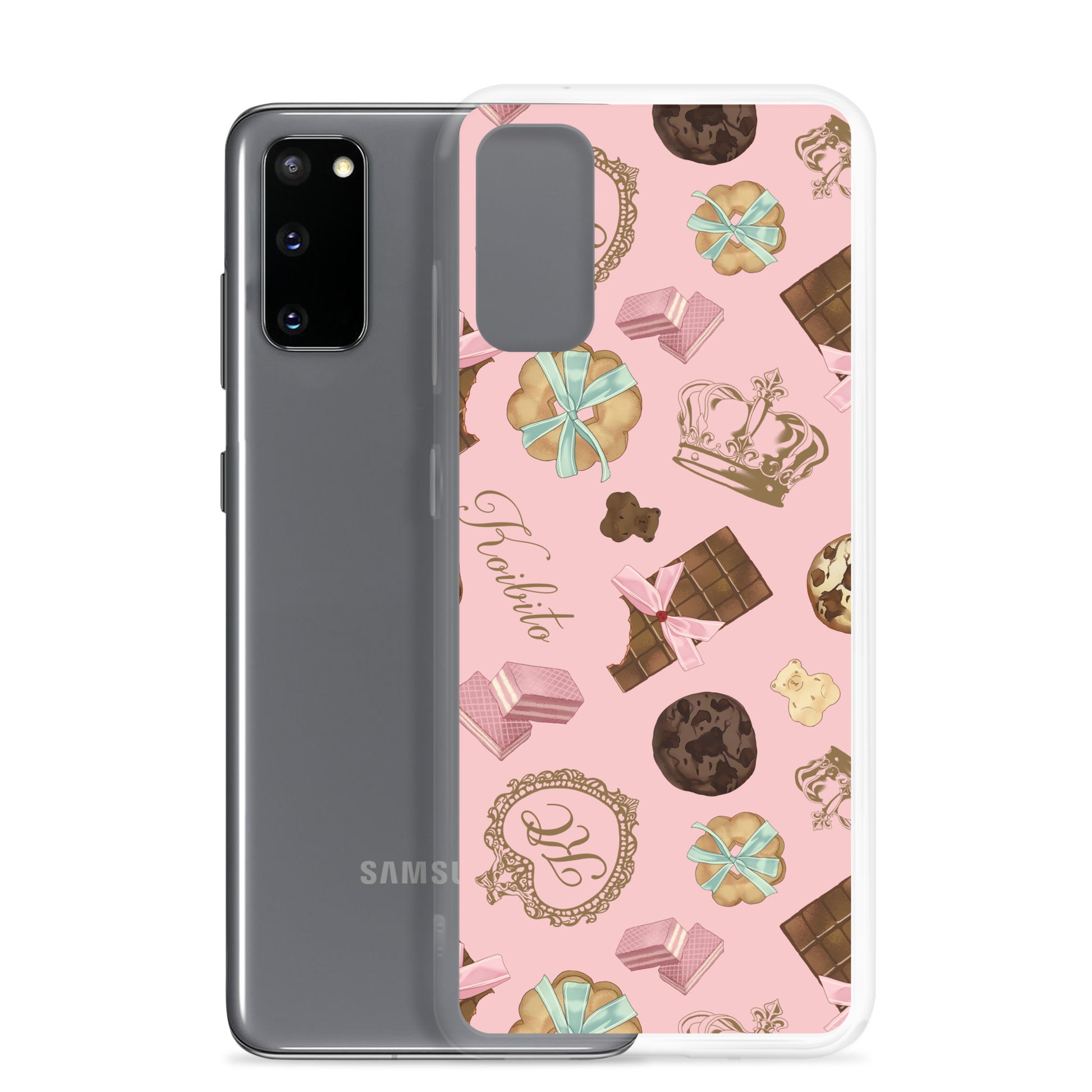 Sleek Royal Cookie Samsung® Clear Case featuring delightful cookie and chocolate designs, perfect for protection and style.