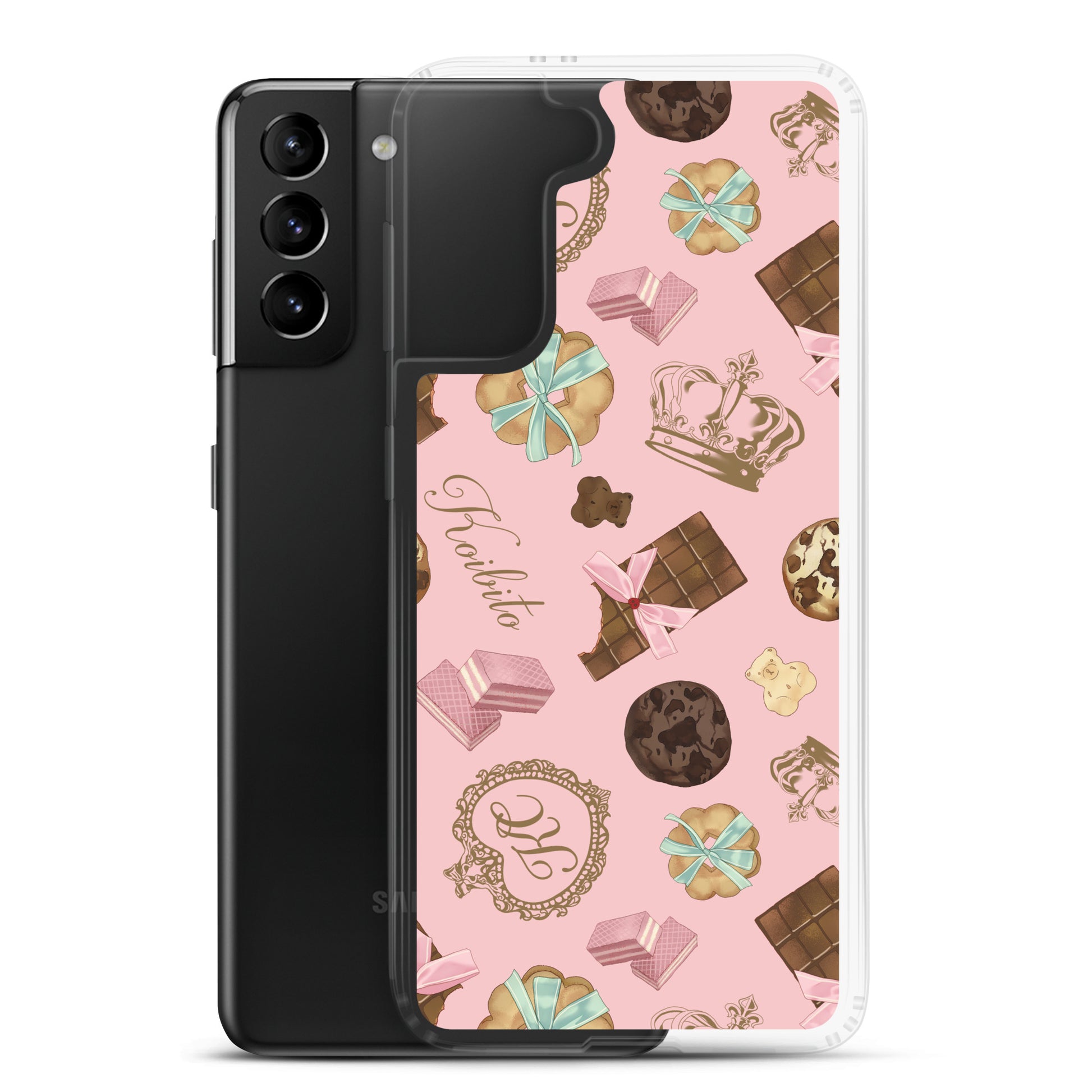 Sleek Royal Cookie Samsung® Clear Case featuring colorful cookie designs, perfect for protecting your Galaxy S21 Plus.