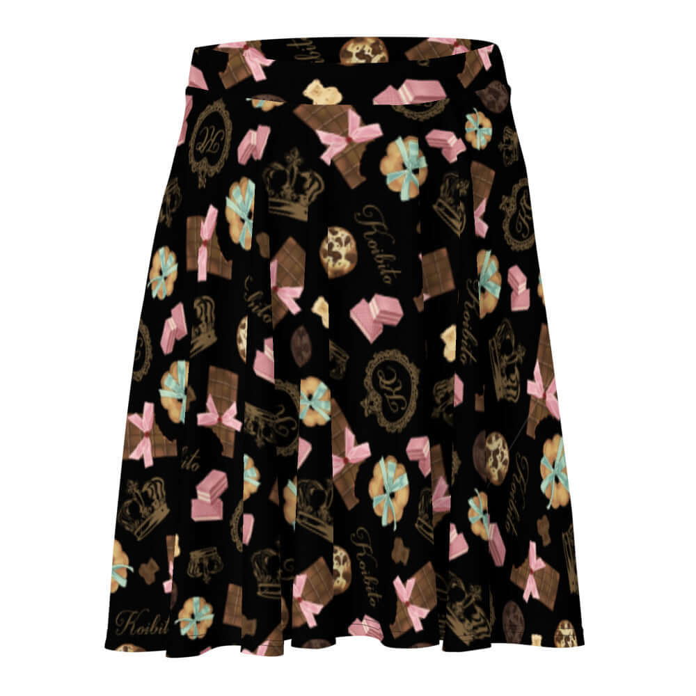Flattering Royal Cookie Skater Skirt features a playful design of chocolates and cookies, perfect for any occasion.