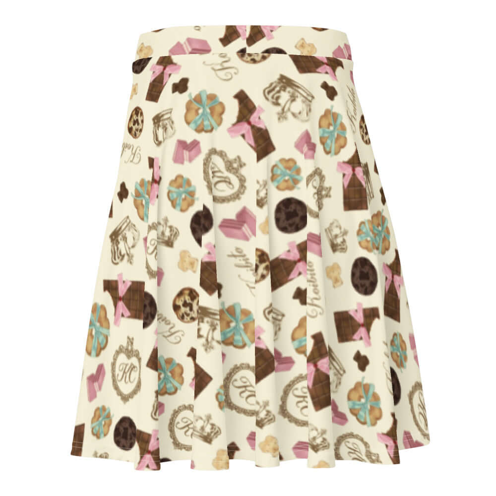 Royal Cookie Skater Skirt features a sweet design with cookies and chocolates, perfect for any occasion.