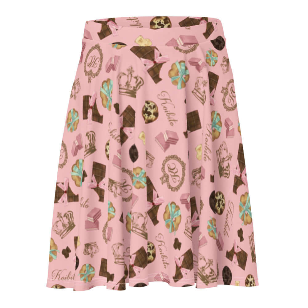 Flattering Royal Cookie Skater Skirt with a fun chocolate and cookie print, perfect for any occasion.