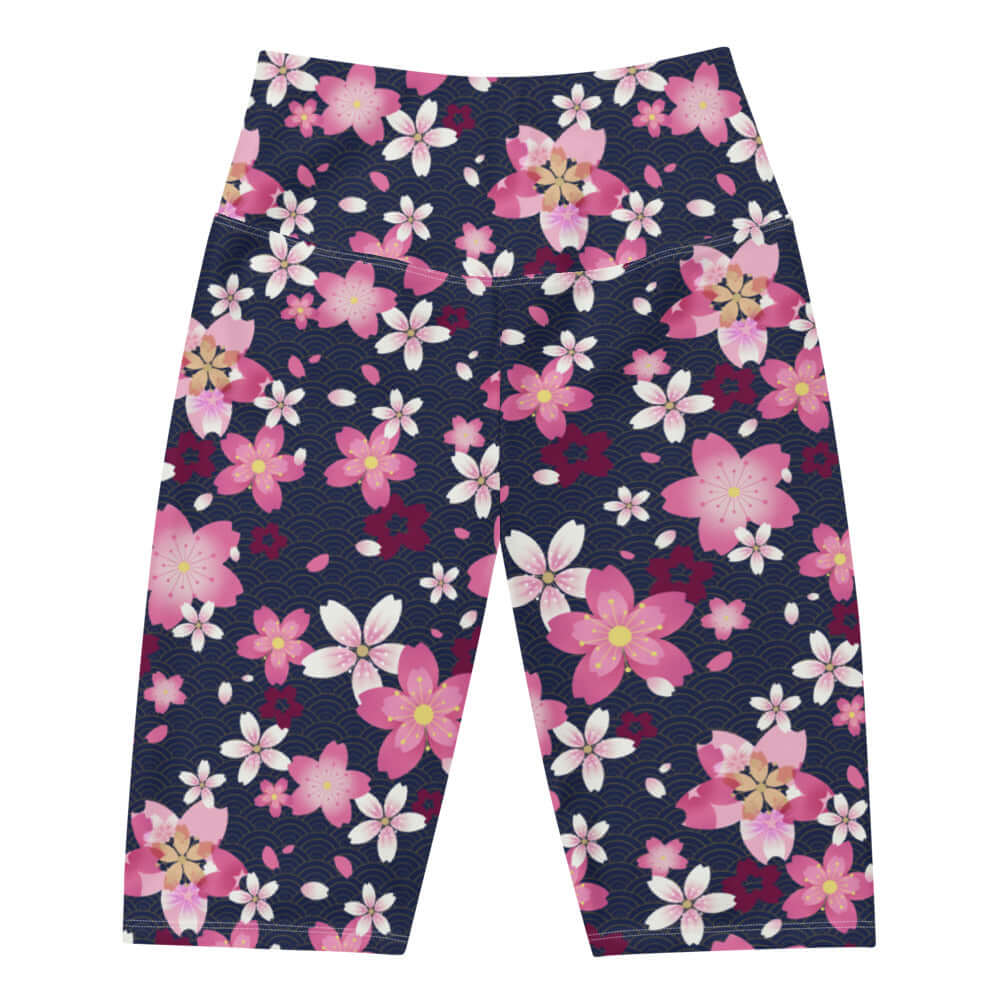 Floral-patterned Sakura Biker Shorts, perfect for spring workouts and stylish jogs at the park. Get moving in comfort!