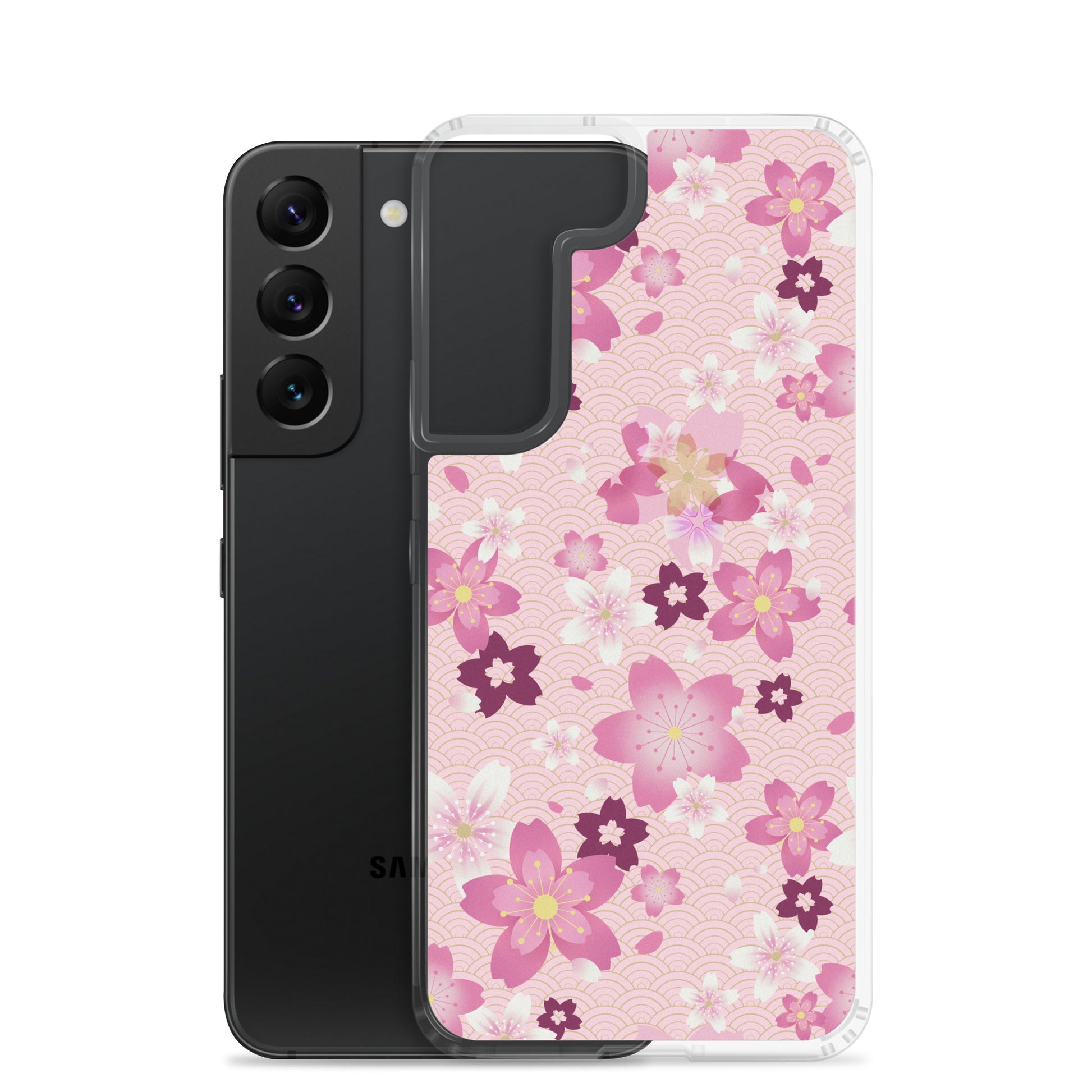 Sakura Samsung® Clear Case showcases pink cherry blossoms, blending kawaii style with phone protection for everyday use.