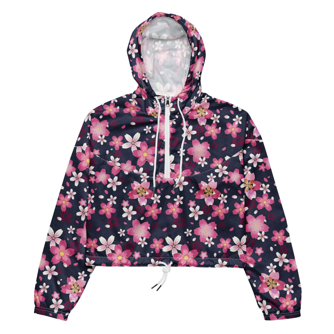 Stylish Sakura cropped windbreaker with a floral design, perfect for hiking and waterproof adventures.