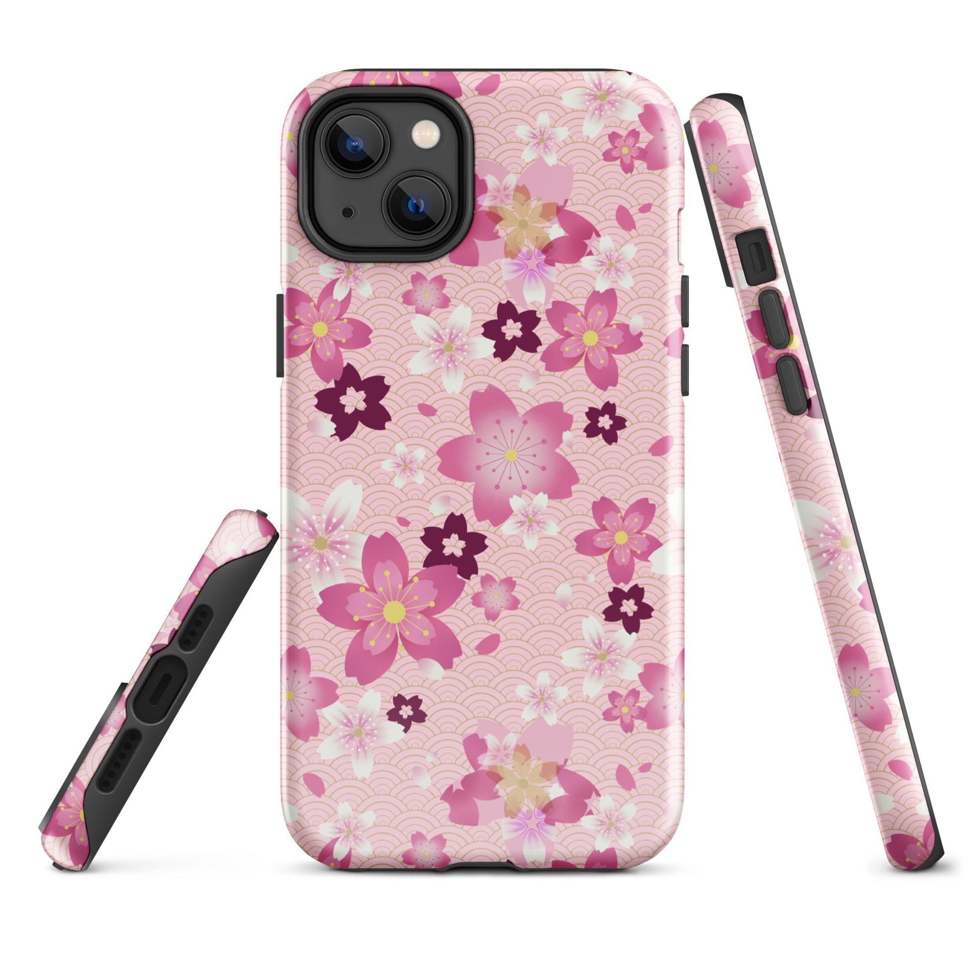 Sakura iPhone® Tough Case features a stylish floral design with dual-layer protection for lasting phone safety.