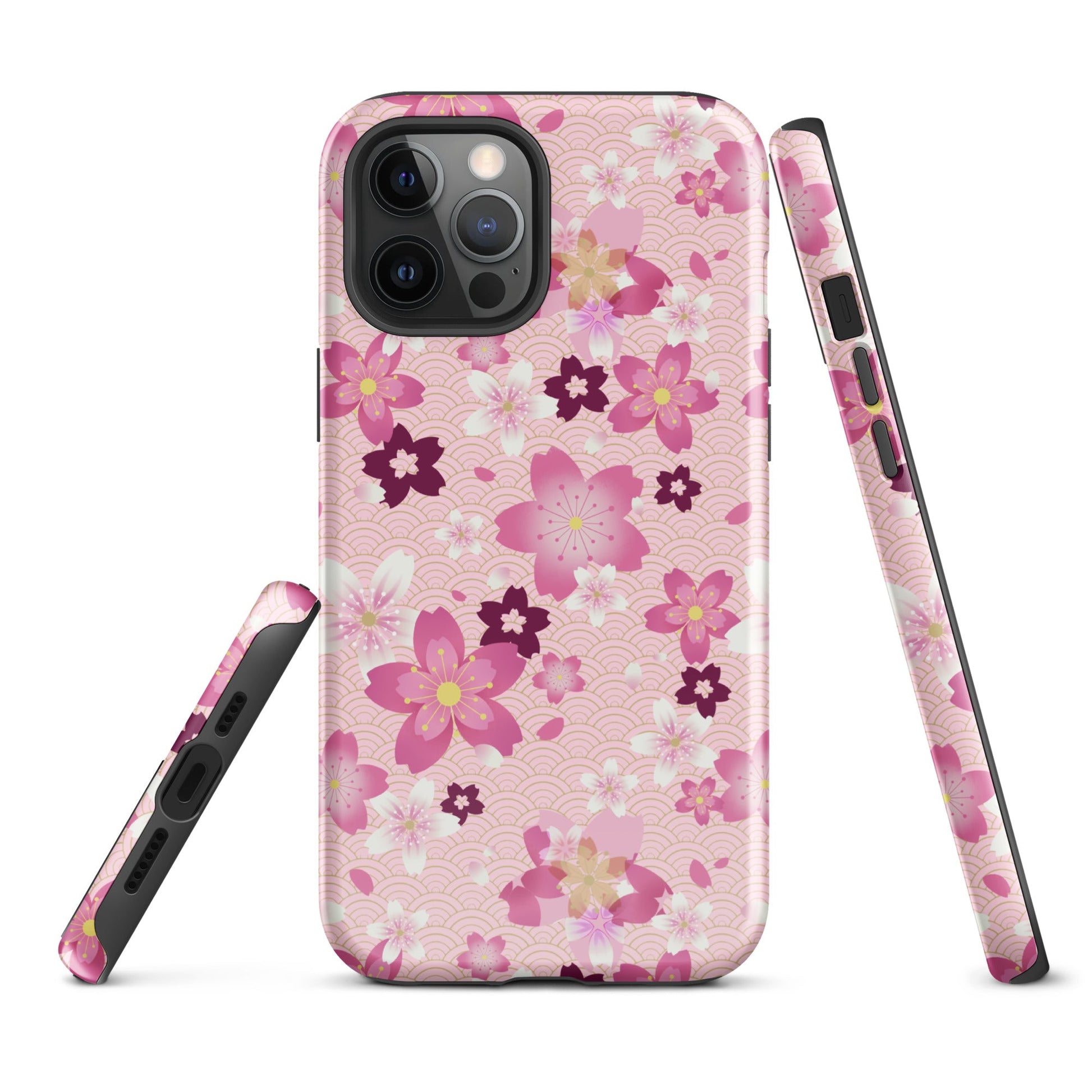 Sakura iPhone® Tough Case features a stylish pink floral design, offering durable protection and impact absorption.